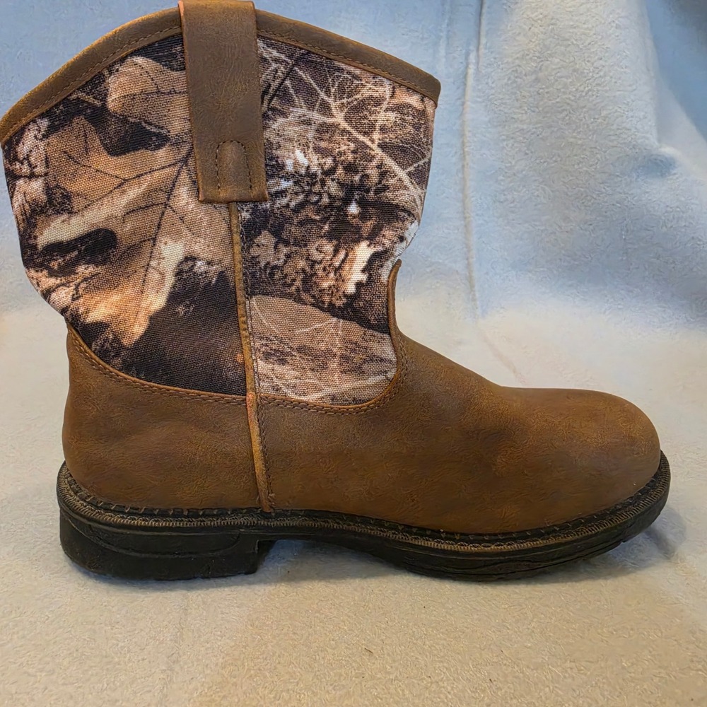 Max Western Boots Kids 4M Brown Camo Good Pull On Rugged - Picture 10 of 16